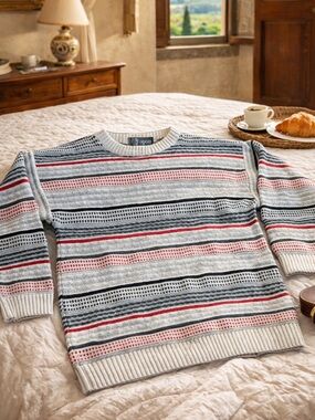 Oggi Uomo Made in Italy Striped Knit Crewneck Sweater Men’s Large Cotton Blend
